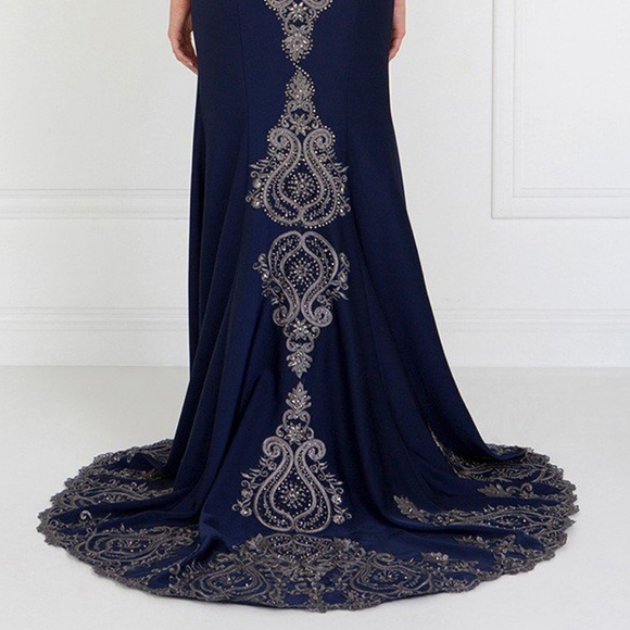 MOTHER OF THE BRIDE LONG GOWN DRESS GLS1598 NAVY - Picture 5 of 7